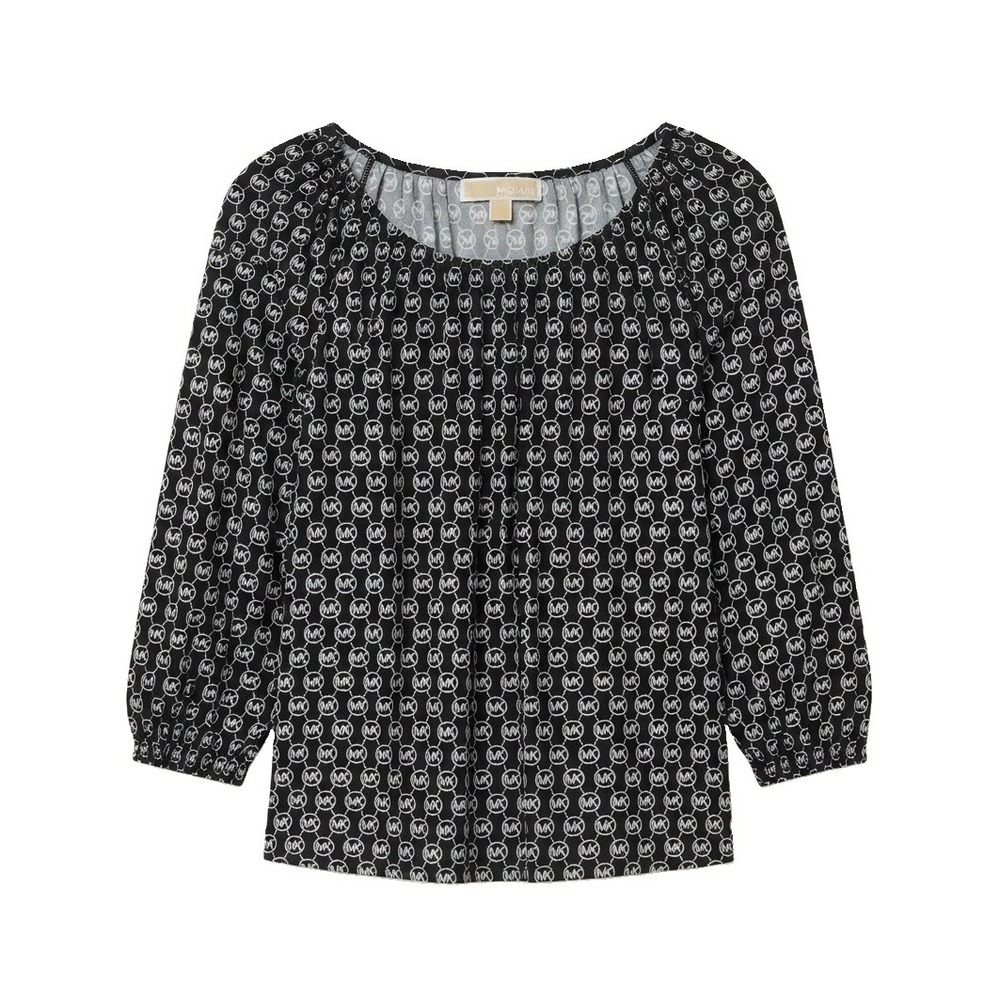 Michael Kors Women’s L Black White Logo Print Peasant Blouse Boho Designer